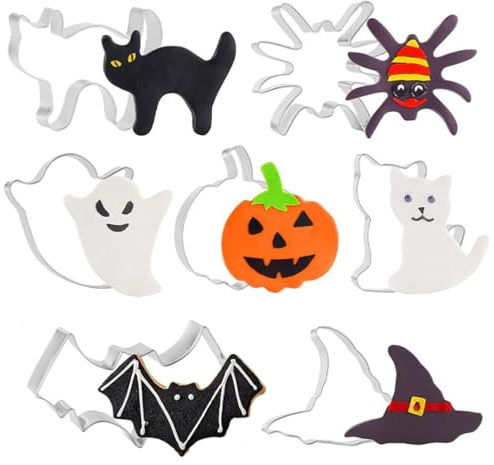 JUGUTA Grande Moldes Para Galletas Halloween - 7 Pieza - Fantasma, Gato Asustado, Murciélago, Calabaza, Sombrero De Bruja - Acero Inoxidable