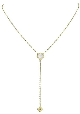 PAUL VALENTINE - Damen Halskette Edelstahl - Vergoldet/Golden - mit Perlmutt - Kleeblatt Anhänger - PV-N0008