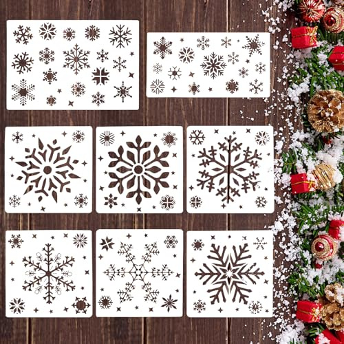 8 plantillas de nieve navideñas para manualidades, reutilizables, para dibujo y pintura, grandes plantillas de nieve para bricolaje, Navidad, álbumes de recortes, vacaciones de invierno