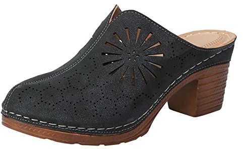 Platåsandaler med klack, fotvalvstöd sandaletter mjuka halkfria glides fram stängda andningsbara sandaler broderi blomma klackskor kilklack kilsandaler stora pumps, svart, 38 EU