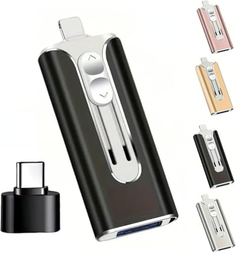 Periodicali - Chiavetta USB 3 in 1, 32 ~ 256 GB, micro USB + 8 pin + USB 3.0, U-Disk 3 in 1, con adattatore di tipo C, per telefoni/PC, per foto e file video, colore nero, 64 GB