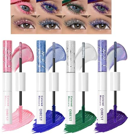 Baorder 4-teiliges Glitzer and Matte Mascara Set, bezaubernder Glanz in bunten Farben für die Wimpern, wasserfeste, langanhaltende Diamond Sparkle Mascara, Halloween-Weihnachts-Augen