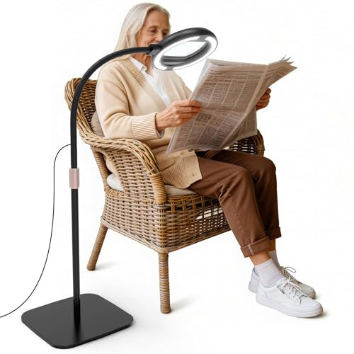 Raweao 8X Lente di Ingrandimento da Lettura con Luce, 56 LED Grande Lente di Ingrandimento Regolabile con 3 Modalità di Colore, Lampada 2 in 1 con Luce per Cucito, Pittura, Artigianato, Chiusura(Nero)