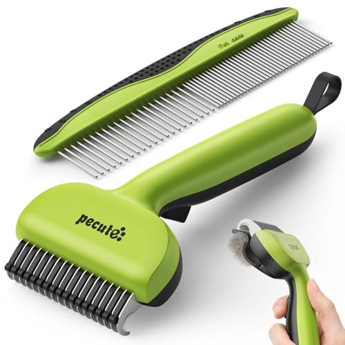 pecute Spazzola per Cani Gatti Pelo Lungo, Pettine Professionale con Pettine in Acciaio Inossidabile, Togliere Pelo Morto e Nodi, Sottopelo Cardatore per Cane Pelo Lungo Gatti(Verde)