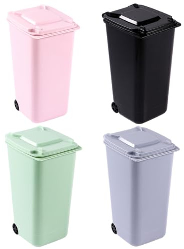 ADOCARN Set 4 Contenitori per Rifiuti in Plastica Mini da Tavolo, Secchielli Spazzatura per Cucina e Bagno, Design Semplice e Colore Gradevole Colore Casuale
