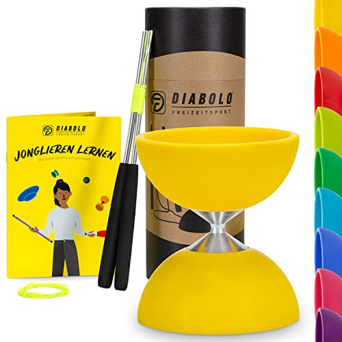 Diabolo Freizeitsport Jonglier-Set Basic (gelb) - Diabolo mit Aluminium-Handsticks, Ersatzschnur, Anleitung. Perfekt für Kinder, Einsteiger & Anfänger
