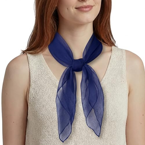 Basic Sense Square Scarf - Embossed Organza-Feel Sheer Necktie - 1950s 60s Retro Style Lightweight Headwrap for Women & Groups - 24 x 24 inches, Navy