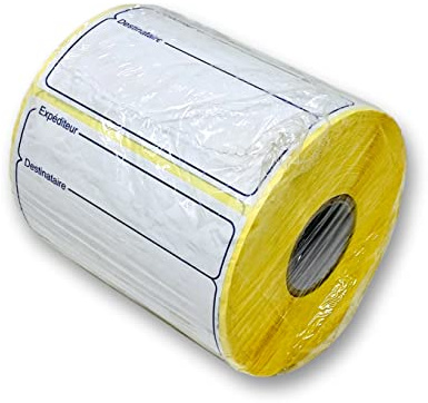 Etiquette d'expédition en rouleau de 1000 étiquettes avec Mention expéditeur/destinataire imprimée en bleu Adhésif permanent fort - étiquette d'expédition manuelle - Format étiquette: 12 x 8 cm