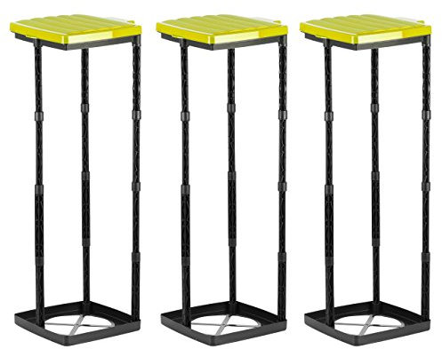 Grizzly Portabolsas de basura, 3x cubo de basura con tapa amarilla, sistema enchufable de altura regulable con anillo de sujeción, para bolsas de basura de diferentes tamaños de 25-120 litros