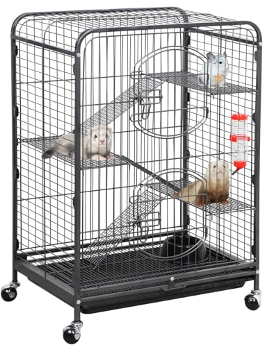 Yaheetech 94cm Small Animal Cage - 4-Tier Rolling Habitat with 2 Front Doors, Removable Tray, Food Bowl & Water Bottle for Chinchillas, Rabbits, Ferrets, Rodents, Squirrels, Black