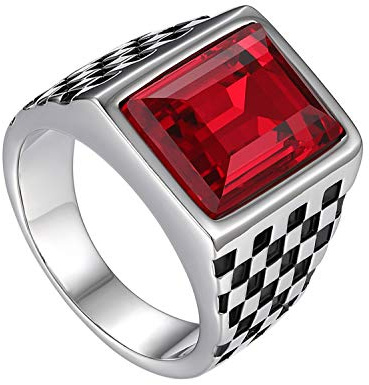 Flongo herrring herrring, bred rostfritt stål band ring ringar svart röd bandring sigillring tumring förlovningsringar bröllop med glas ädelstenar herrtillbehör, Glas