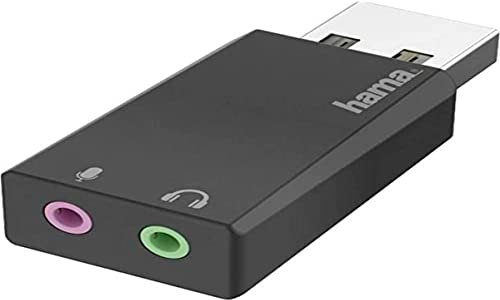 Hama Externe Soundkarte, USB Klinke Adapter (USB Soundkarte für Windows und Mac, Stereo Adapter zum Anschluss von Kopfhörer, Lautsprecher, Mikrofon, Headset an Computer, PC, Laptop, Tablet, PS4, PS5)
