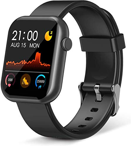 Smartklocka, fitnessspårare med pulsmätare, IP67 vattentät träningsklockor med stegräknare, smartklocka kompatibel med iOS, Android för män, kvinnor (svart)