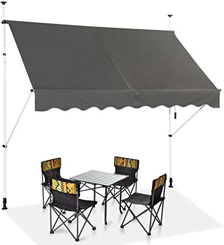 RELAX4LIFE Klemmmarkise 250 cm breit, Markise Balkon ohne Bohren, Höhenverstellbare Balkonmarkise mit Handkurbel, Sonnenschutz für Terrasse Balkon Veranda (250x175cm, Grau)