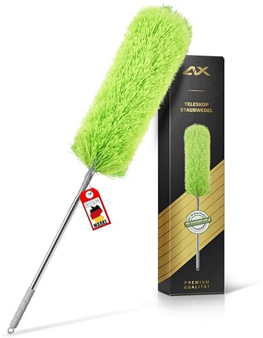 ALX Staubwedel, Waschbar, Mikrofaser, Staubwischer, Teleskop Staubwedel ausziehbar bis 260cm. Stilvolle Reinigung für EIN makelloses Zuhause (Grün)