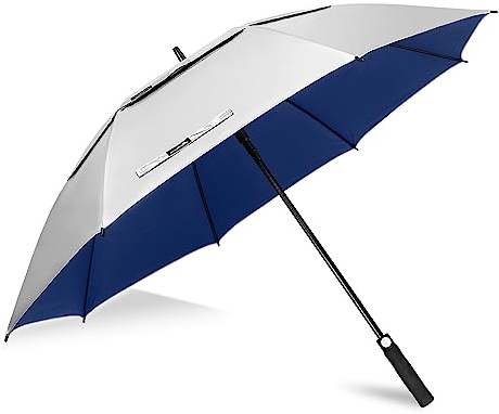 ZOMAKE Large Golf Umbrella UV Potection,62 Inch UV Blocking SPF Umbrellas for Sun Protection Windproof Heavy Duty Vented Double Canopy(Silver,Blue)