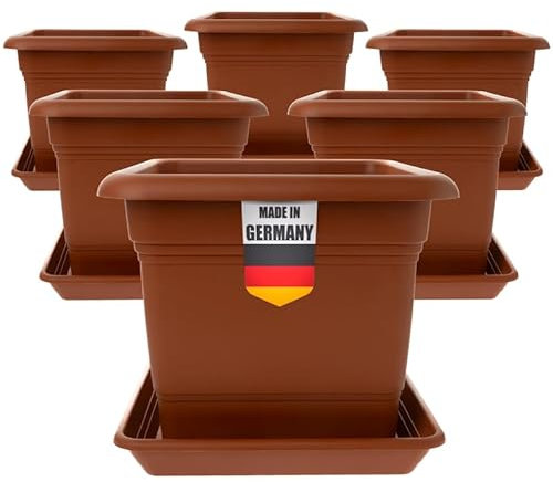 2friends Pflanzkübel Eckig 28x28 Terracotta 6er Set - Robuster Blumentopf Groß für Draußen Idealer Topf für Tomatenpflanzen, Pflanztöpfe Eckig Kunststoff für Garten & Balkon