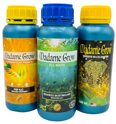Madame Grow - Abono Natural para Crecimiento y Floración - Ideal para Hidroponía y Todo Tipo de Plantas - 3 x 500ml