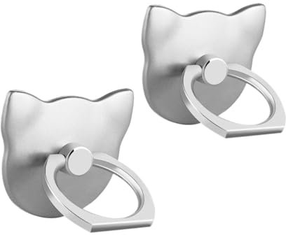 Msagkah 2Pcs Poignées pour Téléphone Portable, Porte-Anneau de Téléphone à Rotation 360°, Support de Téléphone Portable pour Samsung, iPhone et Tous Les Smartphones (Chat-Argent)