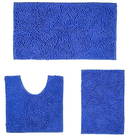 RUN HELIX Badematte Set, Weiche Chenille rutschfeste BadTeppich, 50x80 cm Badematte, 40x60cm Saugfähiges Badezimmer Teppiche 50x50 cm U Badteppich, Saphirblau