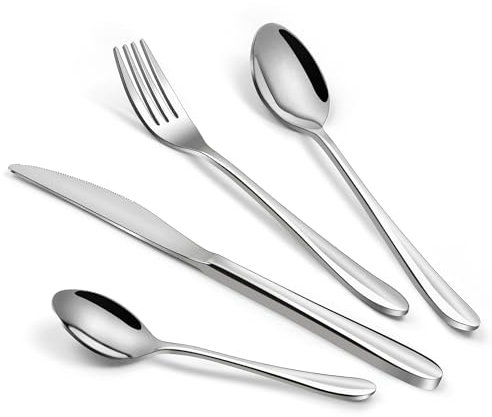 Cutlery Set, 32 Piece Knife and Fork Sets, Stainless Steel Forks Knives and Spoons Set for 8 People, Kitchen Flatware Silverware Set, Dishwasher Safe, Mirror Polished