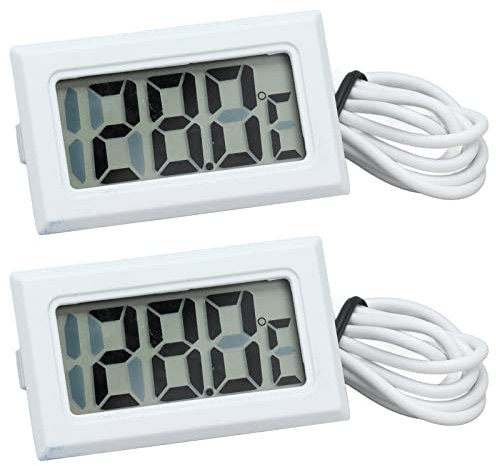 2 Pezzi Misuratore di Temperatura Elettronico 2s Aggiornamento Termometro Digitale Calibro LCD Termometro per Frigorifero Termostato con Sonda (bianco*2)