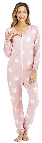 Pigiama intero da donna - Pigiama tuta da donna tutto in uno tuta con cappuccio pigiama biancheria da notte pigiami con stampa di stelle con cerniera pigiami interi biancheria da notte con tasche tuta