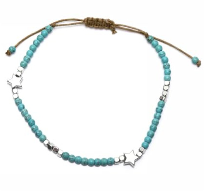 Tinkber 1 Pcs Turquoise Bohemian Foot Chain, Woven Beaded Jewellery for Women, Summer Beach Anklet Accessory, Blue Boho-Style Bracelet for Girls, Handcrafted Coastal Fashion Piece