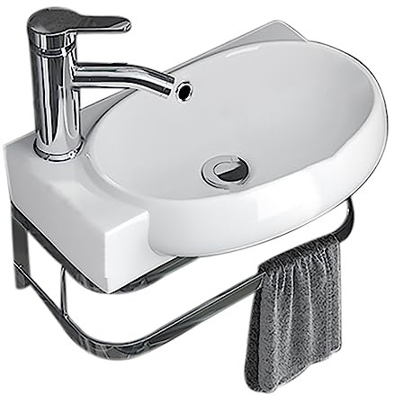 WWERTYY Eckwaschbecken zur Wandmontage im Badezimmer, Porzellan-Keramik, an der Wand montiertes Aufsatzwaschbecken für das Badezimmer, Wandmontage, weißes Dreieck aus Porzellan-Keramik mit