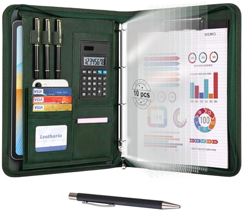 Leathario Portfolio A4 Porte-documents, avec à 4 Anneaux, Organiseur de Conférence, Carnet d'écriture - Dossier de présentation professionnel