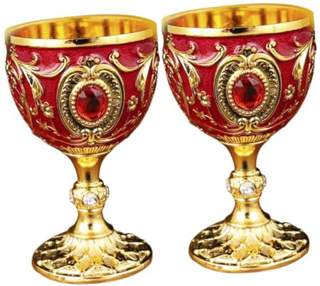 Alipis 2 Piezas copa de vino retro en inoxidable borgoña realzar Copa de cáliz roja y vasos para whisky red wine taza de licor copa pequeña de licor aleación de aluminio rojo