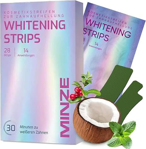 Schonende Zahnaufhellung Whitening Strips - (14 Anwendungen) Bleaching Zähne frei von Peroxid für strahlendes Lächeln - schonend Zähn Aufhellung - teeth whitening strips zahnbleaching 28 Stripes