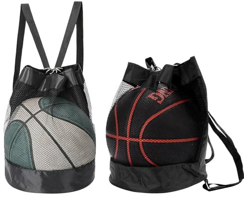 POPAPIE 2 Sac à Bàllon en Maille Oxford,Sàc à Balle en Filet,Sac à Dos Filét à Ballons Portable,Sàc de Bàllon en Filet pour Balles de Football Basketball Tennis et Beach-Volley (Noire)