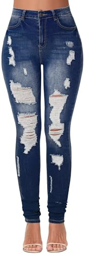 AMRSPENG Women's Ripped Jeans High Waisted Distressed Jeans for Women Stretch Denim Pants
