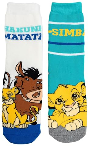 Disney The Lion King ABS Socks for Boys - Children's Stopper Socks Non-Slip Socks Beige/Green (Pack of 2)