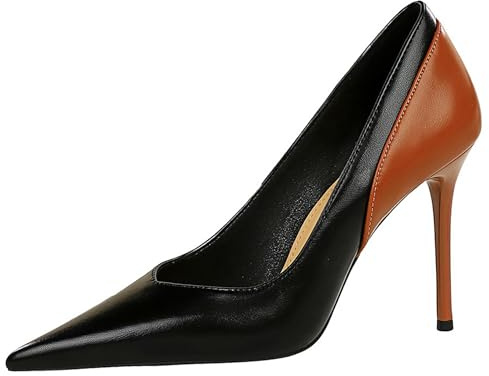 Gueploer Décolleté con Tacco A Spillo 10CM, Scarpe Classiche con Punta per Donne, Ideali per Matrimoni, Balli, Ufficio E Vita Quotidiana,Nero,34 EU