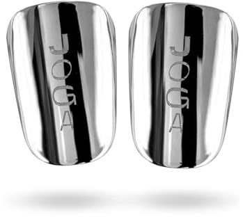 JOGA Mini Shin Pads Limited Edition Chrome 10x6cm | Lightweight & Ergonomic Design Football Shin Guards | Compact Hard Shell Protection Strap-Free | Adults & Kids Training, Matches and Agility