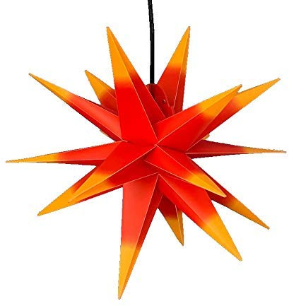 LED WEIHNACHTSSTERN 3D 55 cm INKL. LEUCHTMITTEL (auswechselbar) Leuchtstern Außenstern Faltstern Adventsstern wetterfest für außen und innen 4m Kabel wetterfest von Dekowelt (Rot mit gelben Spitzen)