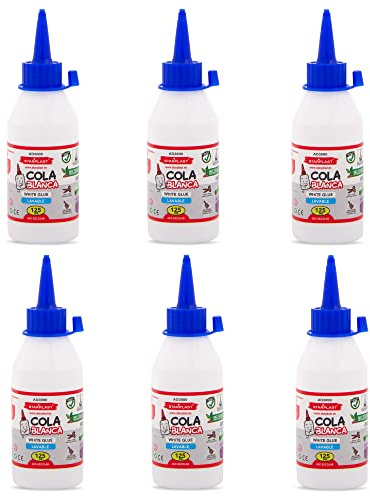 Starplast Pack de 6 Pegamentos Cola Blanca 125ml, para multiuso, Papel, Cartón, Madera ideal para manualidades, Artesanía, Hacer Maquetas, etc