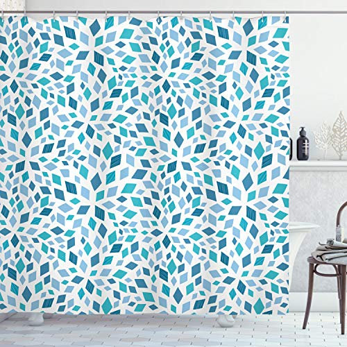 ABAKUHAUS Abstrakt Duschvorhang, Abstrakte Mosaik blauen Tönen, Stoffliches Gewebe Badezimmerdekorationsset mit Haken, 175 x 180 cm, Blaugrau Türkis