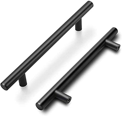 goldenwarm Set med 5 svarta kökshandtag svarta möbelhandtag -LS201BK192 svarta köksdörrhandtag med matt finish i rostfritt stål avstånd 192 mm
