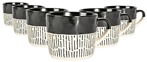 Nicola Spring Ceramic Coffee Mugs Set - 475ml - 6pc Black Dipped Dash Stoneware Coffee Cups Dishwasher & Microwave Safe Large Tea Mugs for Hot Drinks, Hot Chocolate, Tea