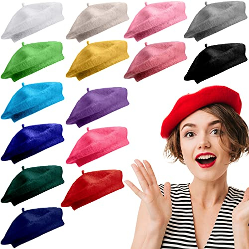 Honoson 15 Pieces Women Wool Beret Hat Wool French Beret Hat Artist Cap Winter Solid Color Cap for Women(Multiple Color)