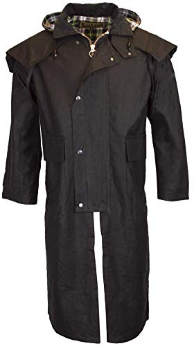 WALKER AND HAWKES - Men's and Women 100% Wax Cotton Stockman Olive Brown Water Resistent Heavyweight Cape Coat