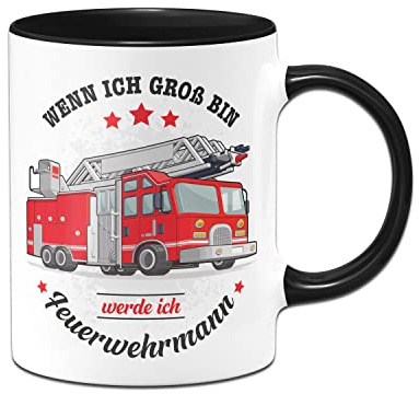 Tassenbrennerei Original – barnkopp med slogan 'När jag är stor I brandman – brandkår kakaomugg (svart)