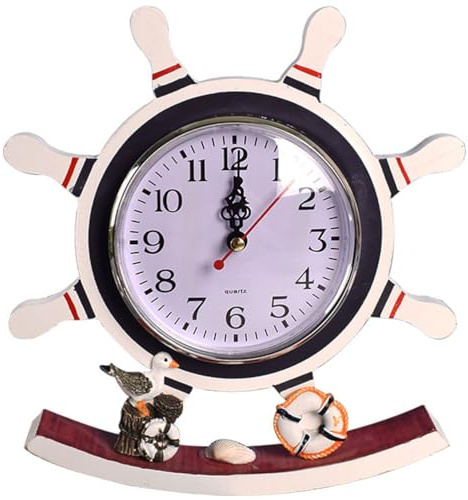 Veemoon Sail Boat Ship Wheel Beach Clock Boat Wheel Clock Nautical Bathroom s Anchor Desktop Non Ticking Wall Desk Topper Wood Swing Bedside