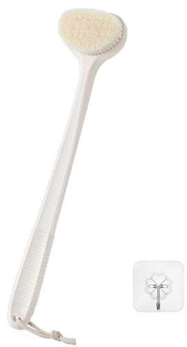 Back Scrubbers for Use in Shower 43CM Long Handle Back Scrubber for Men Woman Medium-Hard Bristles Body Scrubber for Foot Back Scratcher Body Brush Bathing Accessories - Cream White