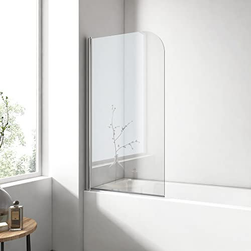 EMKE Mampara Bañera 70 x 140 cm, 1 Hoja pivotante, mamparas de bañera de cristal de seguridad de 6 mm, basculante 180°,Diseño sin marco,Revestimiento nano fácil de limpiar