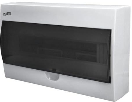 Jandei - Caja de Distribución Eléctrica Para Superficie con Puerta Para 18 Módulos, Tapa translúcida