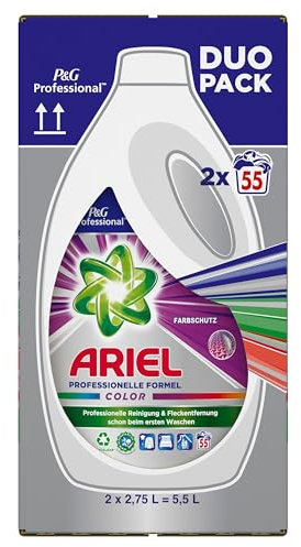 Ariel Professional Flüssig Color Waschmittel, 110 Waschladungen, 5.5 L (2 x 2.75 L), professionelle Formel für den professionellen Einsatz, Ausgezeichnete Fleckentfernung schon ab der ersten Wäsche
